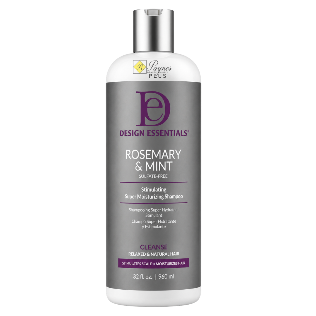 32oz Design Essentials Rosemary & Mint Stimulating Super Moisturizing Shampoo for dry brittle hair hydration scalp refreshing and deep cleansing