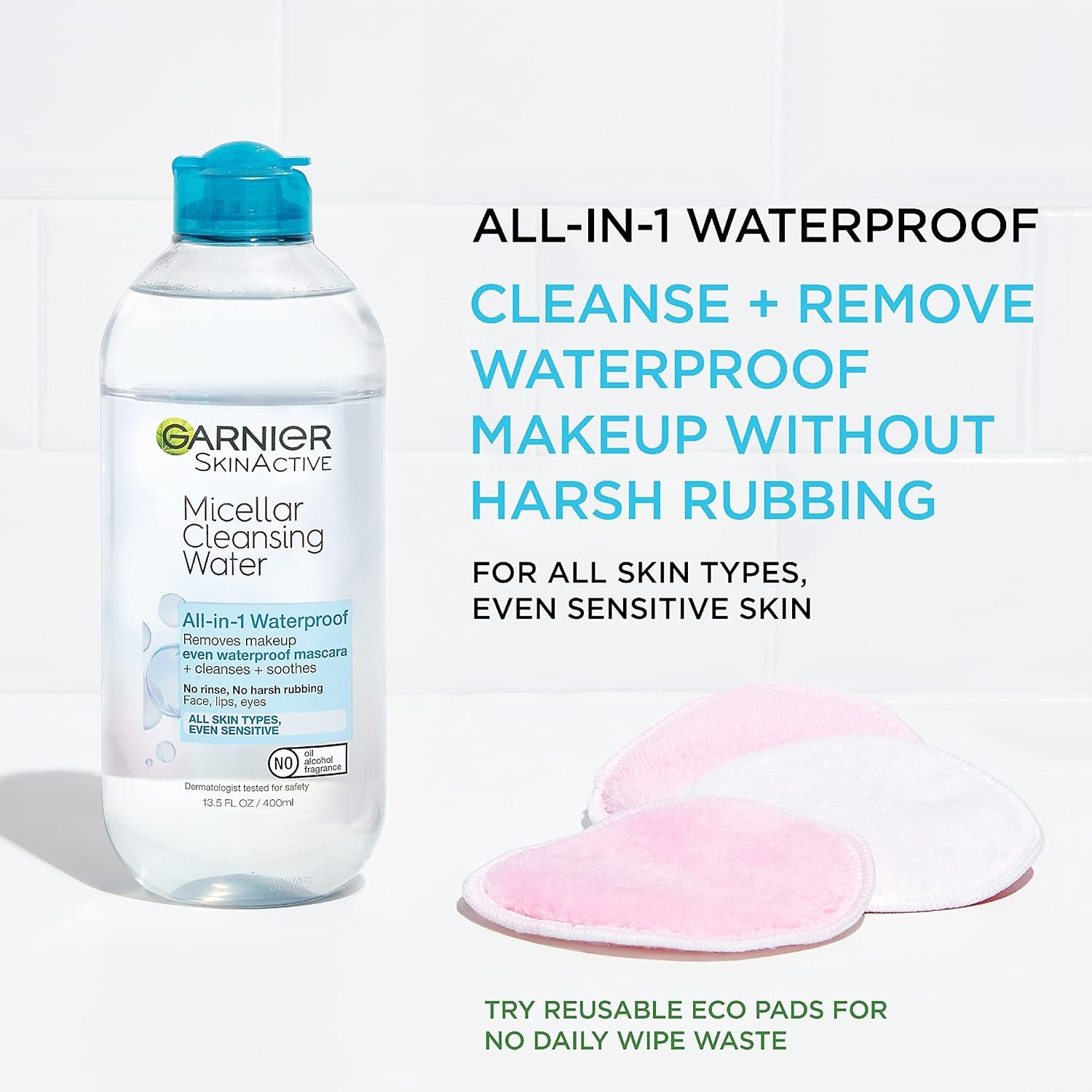 Micellar Cleansing Water Duo – All‑Skin‑Types Makeup Remover (13.5oz) + Waterproof Makeup Micellar Cleanser (3.4oz), Gentle, Hydrating, No‑Rinse Formula