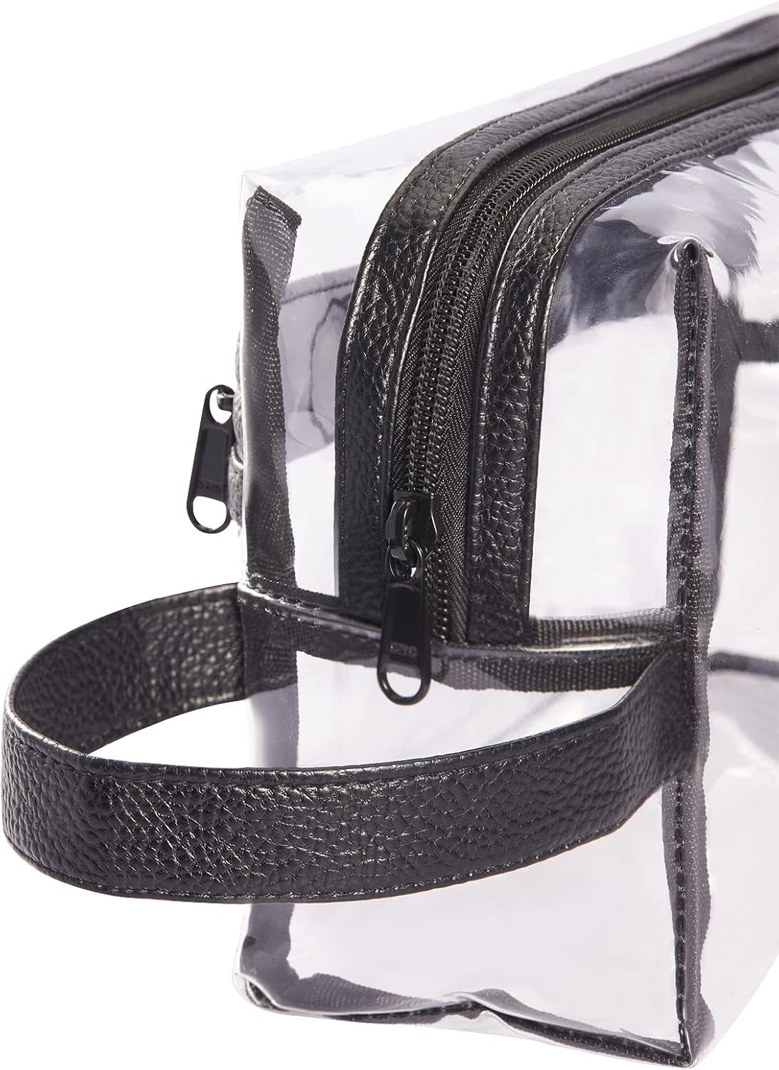 Clear PVC Travel Toiletry Bag – Waterproof, Lightweight Organizer with PU Leather Strap & Multiple Zipper Compartments