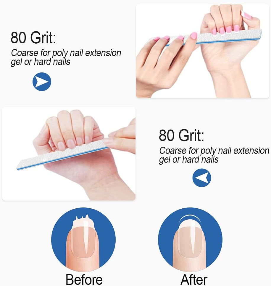 12‑Pack Professional 80/80 Grit Nail Files – Super Coarse Washable Emery Boards for Acrylic & Poly Gel Nails