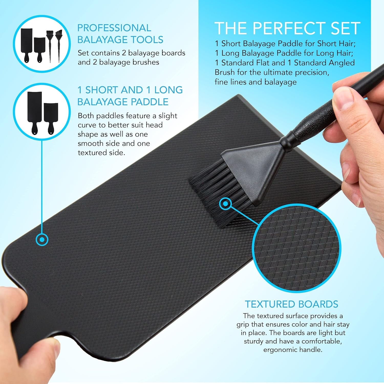 Professional Balayage Board & Brush Set – 4‑Piece Kit with Short & Long Paddles, Straight & Angled Brushes, Feathered Bristles for Precision Hair Painting, Highlights & Ombre