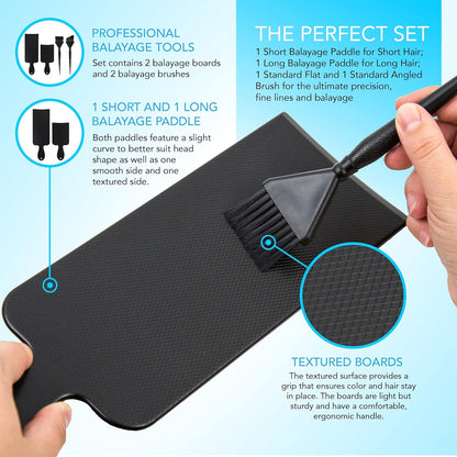 Professional Balayage Board & Brush Set – 4‑Piece Kit with Short & Long Paddles, Straight & Angled Brushes, Feathered Bristles for Precision Hair Painting, Highlights & Ombre