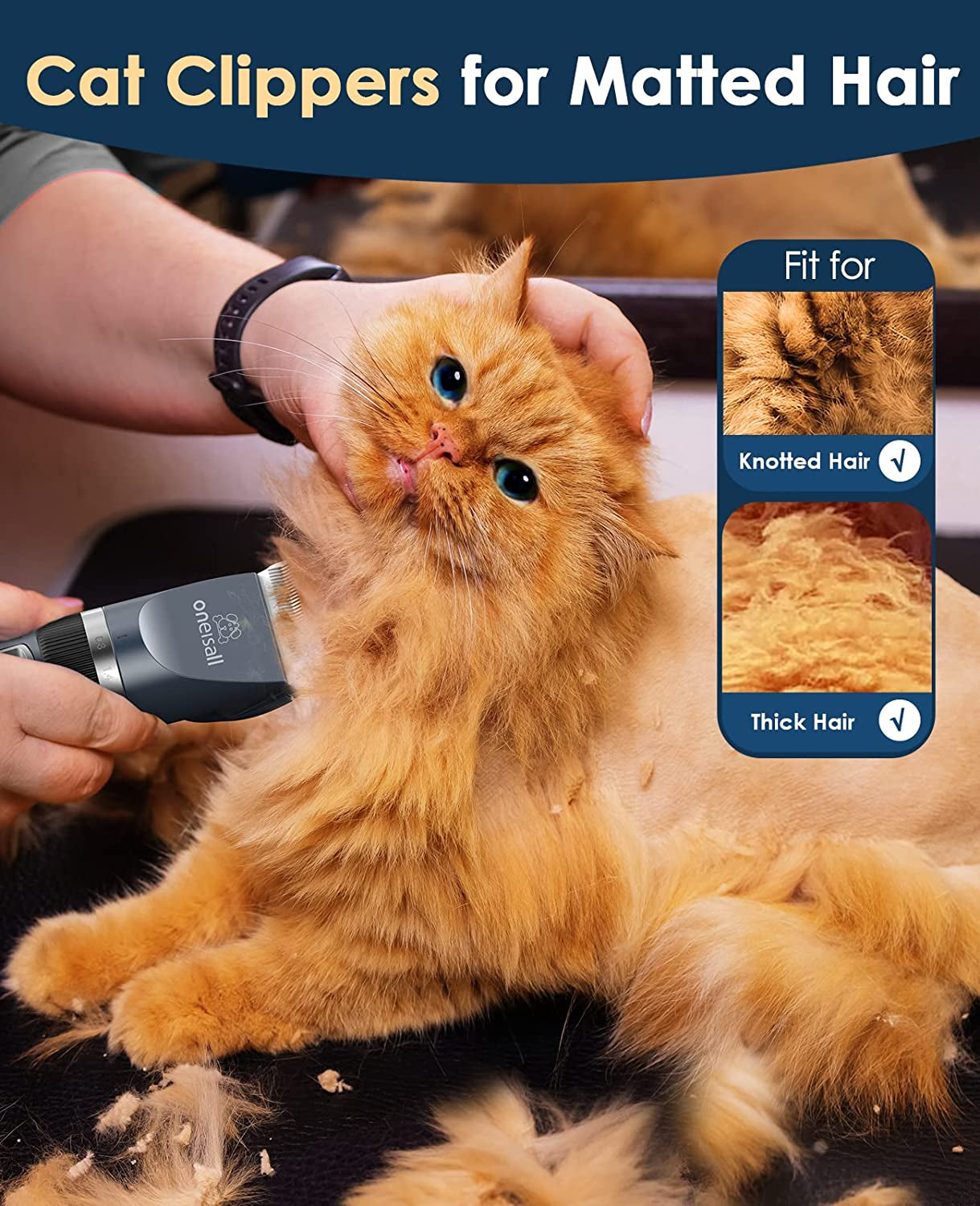 Quiet Cat Clippers for Matted & Long Hair – 2‑Speed Cordless Pet Grooming Kit for Cats, Small Dogs & Animals (Blue)
