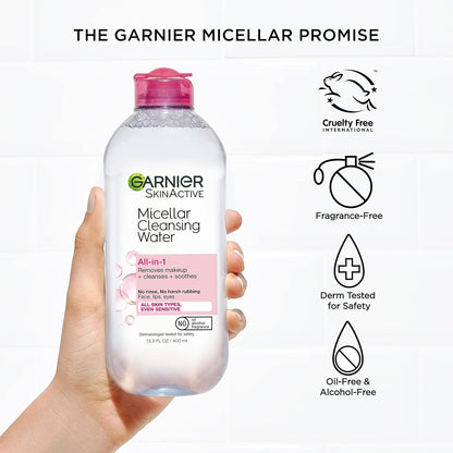 Micellar Cleansing Water Duo – All‑Skin‑Types Makeup Remover (13.5oz) + Waterproof Makeup Micellar Cleanser (3.4oz), Gentle, Hydrating, No‑Rinse Formula