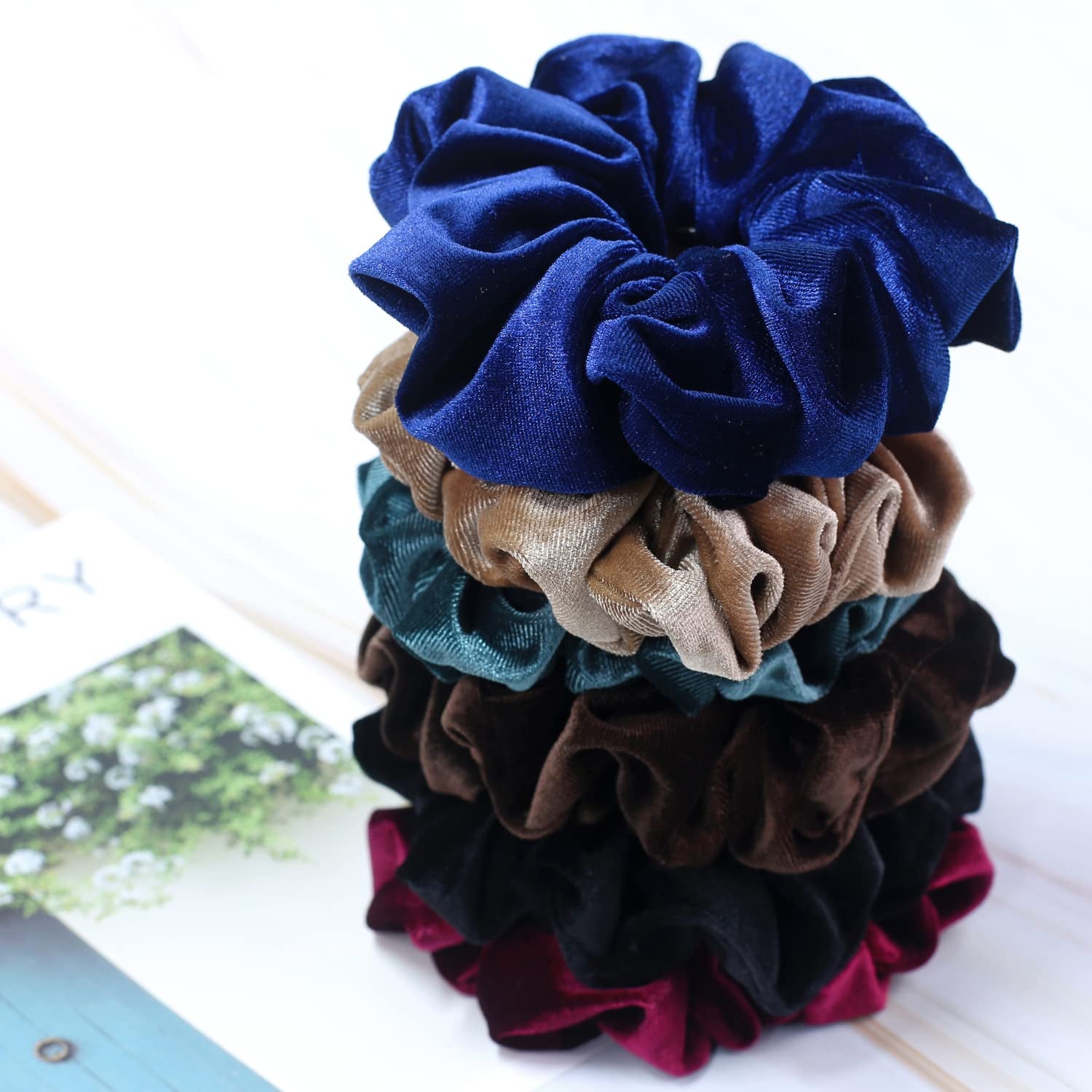 Extra‑Large Velvet Scrunchies for Thick Hair – Soft Premium Jumbo 6‑Inch XL Hair Ties, Big Stretchy Elastic Bands, 4‑Pack (Dark Colors)