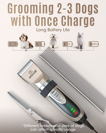 Low‑Noise Dog Clippers – 2‑Speed Rechargeable Cordless Pet Grooming Kit for Dogs & Cats (Gold)
