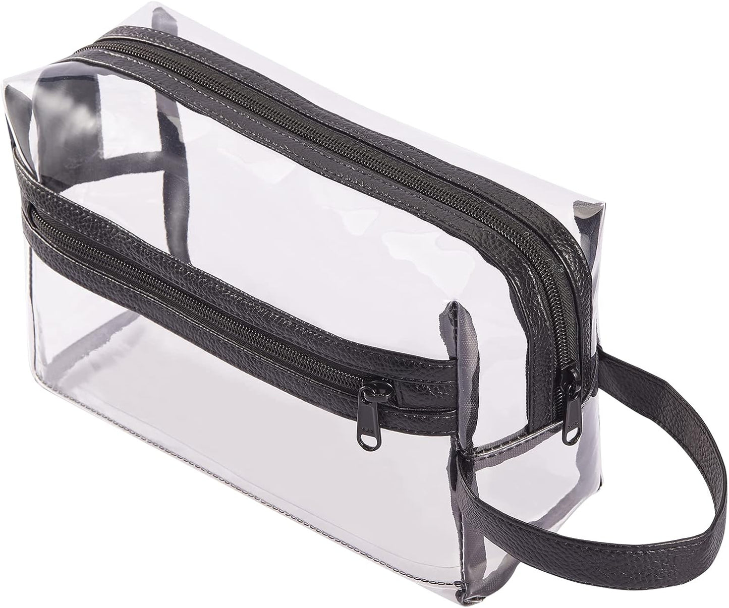 Clear PVC Travel Toiletry Bag – Waterproof, Lightweight Organizer with PU Leather Strap & Multiple Zipper Compartments