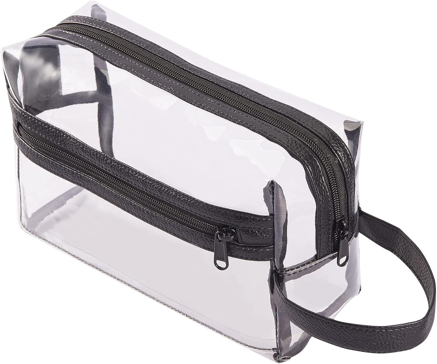 Clear PVC Travel Toiletry Bag – Waterproof, Lightweight Organizer with PU Leather Strap & Multiple Zipper Compartments