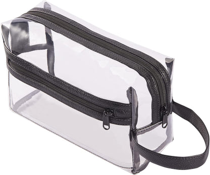 Clear PVC Travel Toiletry Bag – Waterproof, Lightweight Organizer with PU Leather Strap & Multiple Zipper Compartments
