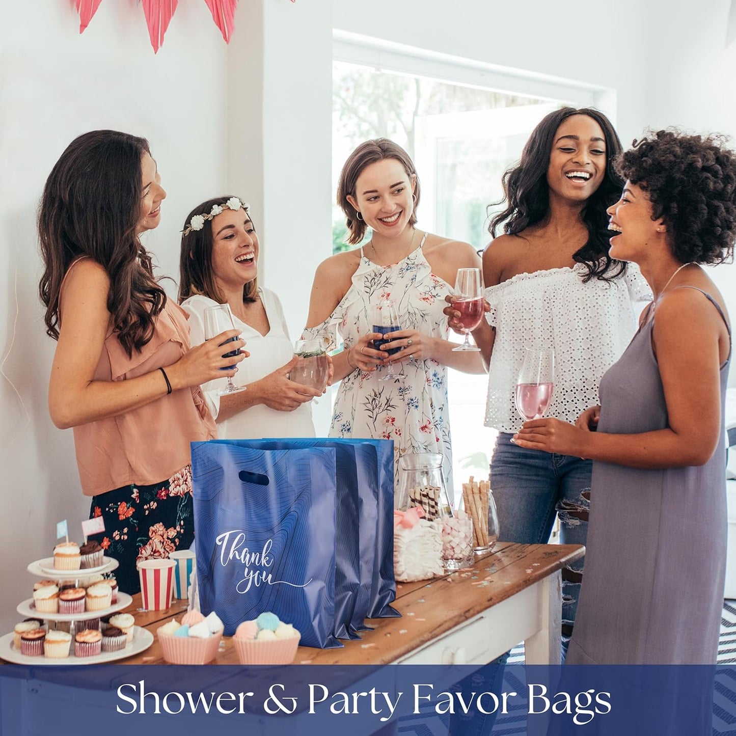 100‑Pack Navy Blue “Thank You” Merchandise Bags – 12x15" Heavy‑Duty 2.36 Mil Plastic Retail Bags with Die‑Cut Handles & Elegant Silver Print