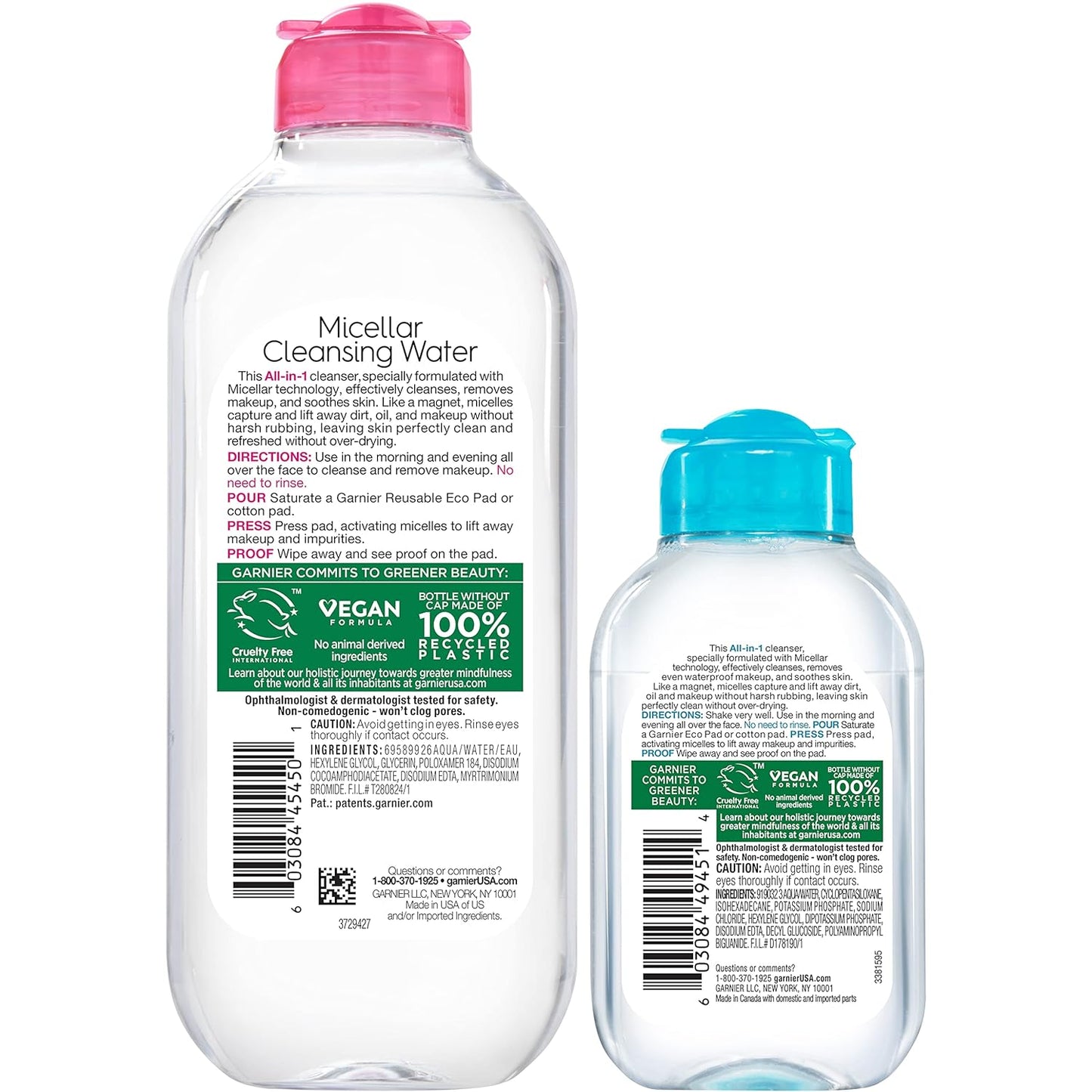 Micellar Cleansing Water Duo – All‑Skin‑Types Makeup Remover (13.5oz) + Waterproof Makeup Micellar Cleanser (3.4oz), Gentle, Hydrating, No‑Rinse Formula