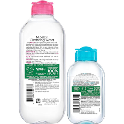 Micellar Cleansing Water Duo – All‑Skin‑Types Makeup Remover (13.5oz) + Waterproof Makeup Micellar Cleanser (3.4oz), Gentle, Hydrating, No‑Rinse Formula