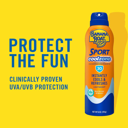 Sport Cool Zone Sunscreen Spray SPF 30 – Oxybenzone‑Free Sunblock, Water‑Resistant Cooling Spray for Active Outdoor Protection, Twin Pack (6oz Each)