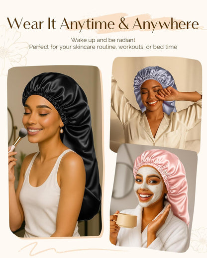 Premium Satin Bonnet with Adjustable Drawstring – Long Silky Sleep Cap for Curly, Wavy, Natural Hair  No‑Slip, Soft Elastic, Moisture‑Locking Night Bonnet