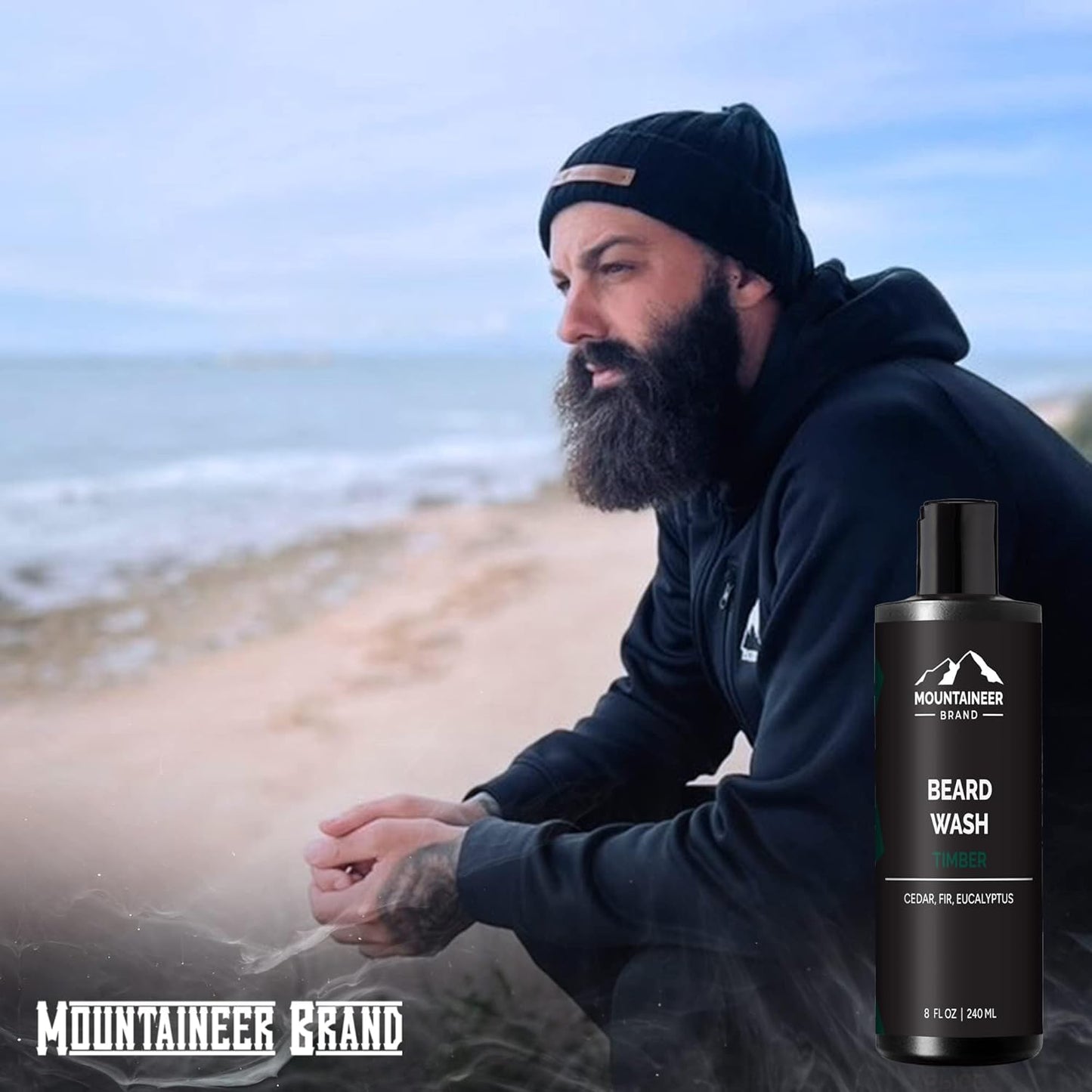 Beard Wash for Men – 100% Natural Beard Shampoo with Thick Softening Lather, Hydrating & Detangling Grooming Treatment for Hair & Skin, Timber Scent (8oz)