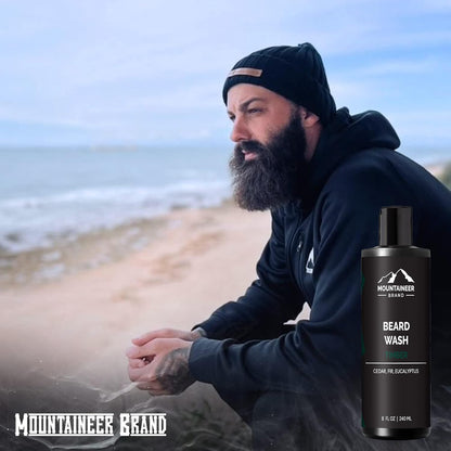 Beard Wash for Men – 100% Natural Beard Shampoo with Thick Softening Lather, Hydrating & Detangling Grooming Treatment for Hair & Skin, Timber Scent (8oz)