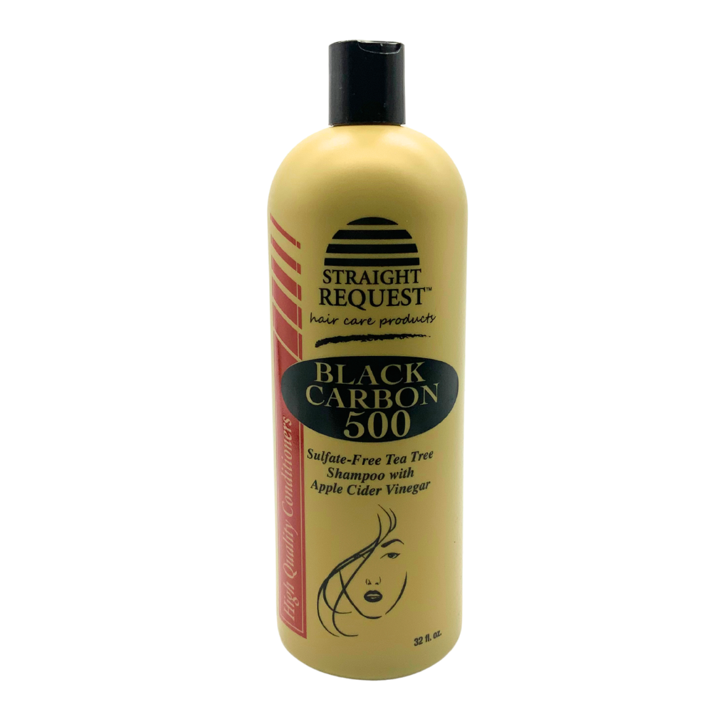 Straight Request Black Carbon 500 Shampoo, detoxifying charcoal cleanser for scalp and hair purification.