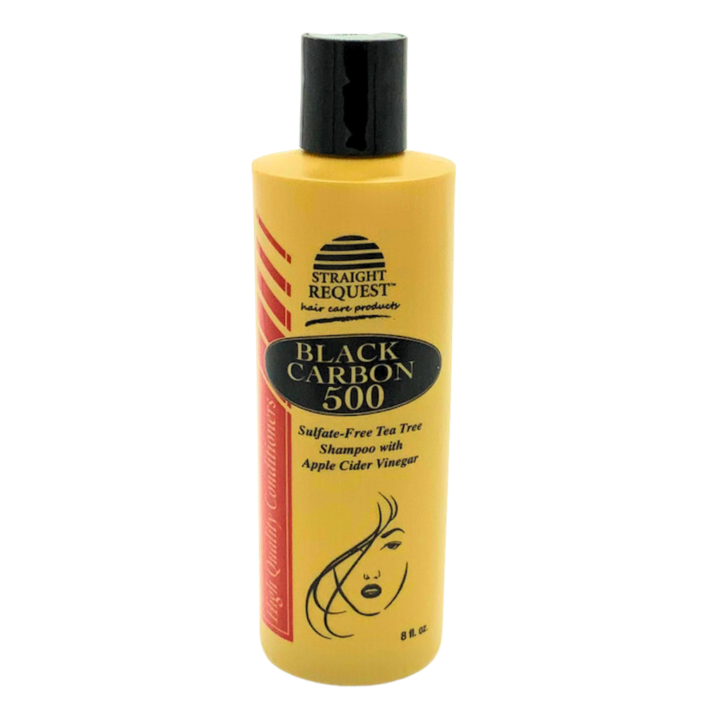 Straight Request Black Carbon 500 Shampoo, detoxifying charcoal cleanser for scalp and hair purification.