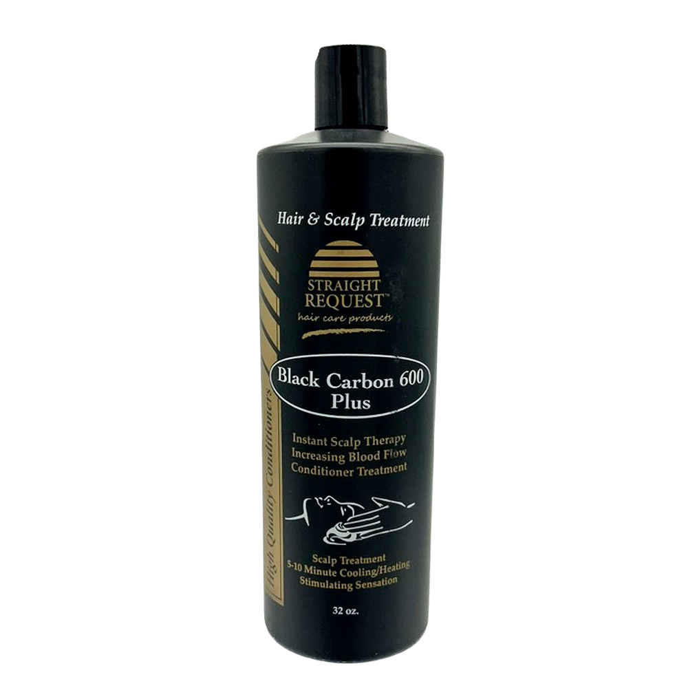 Straight Request Black Carbon 600 Plus activated charcoal detox treatment for scalp and hair purification.