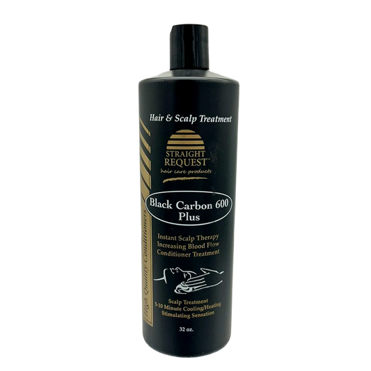 Straight Request Black Carbon 600 Plus activated charcoal detox treatment for scalp and hair purification.