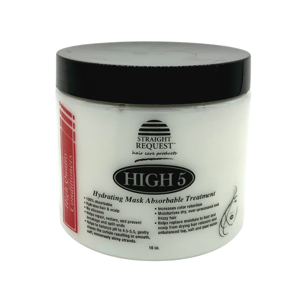 Straight Request High 5 Hydrating Mask for deep moisture on dry, curly, and natural hair.