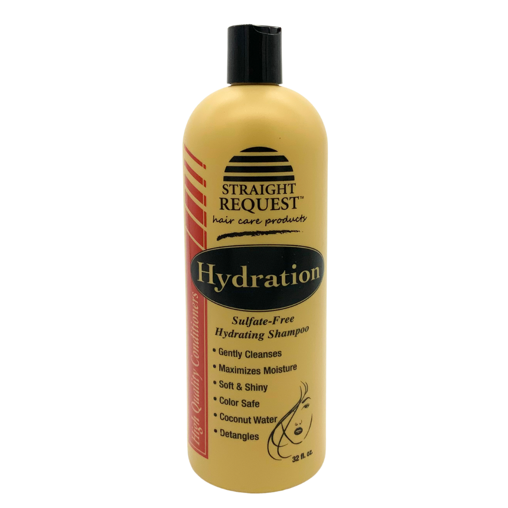 Straight Request Hydration Sulfate‑Free Shampoo for dry, curly, and natural hair.