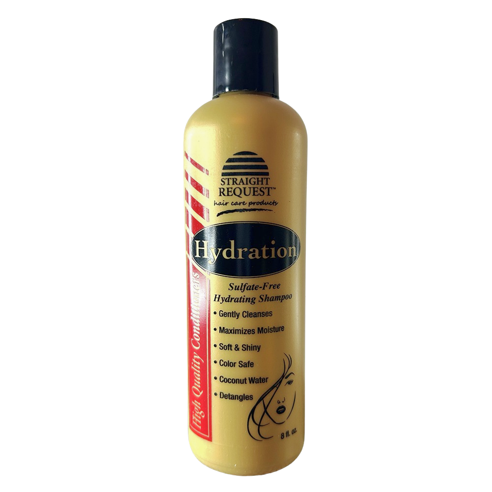 Straight Request Hydration Sulfate‑Free Shampoo for dry, curly, and natural hair.