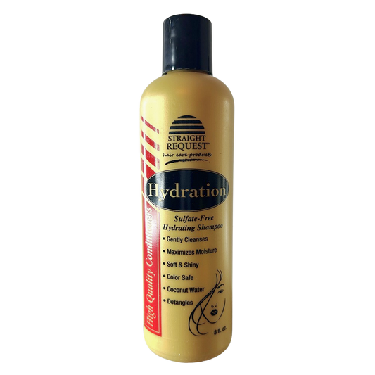 Straight Request Hydration Sulfate‑Free Shampoo for dry, curly, and natural hair.