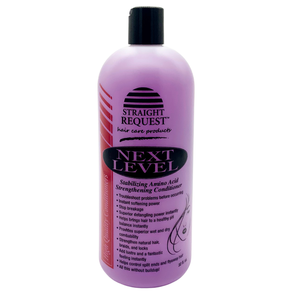 Straight Request Next Level Strengthen Conditioner for advanced breakage reduction and strengthening.