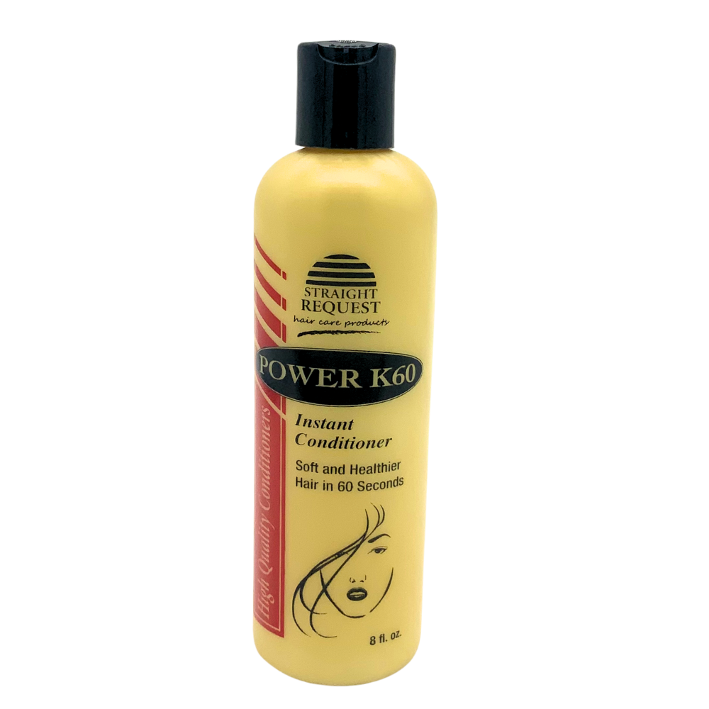 “Straight Request Power K60 strengthening instant conditioner for weak, fragile hair.”
