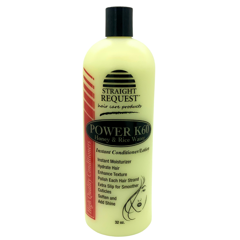 Straight Request Power K60 Gold conditioner with honey and rice water for growth and repair.