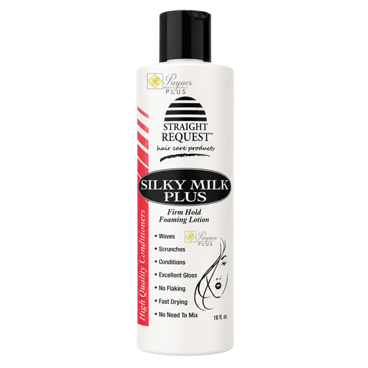 Straight Request Silky Milk Foaming Lotion Plus for conditioning wraps and smooth, silky styles.