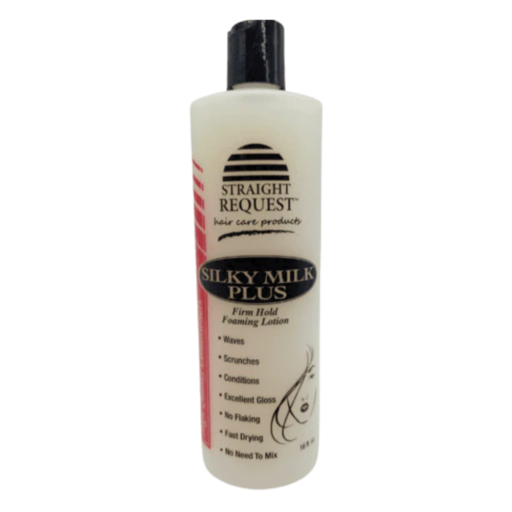 Straight Request Silky Milk Foaming Lotion Plus for conditioning wraps and smooth, silky styles.