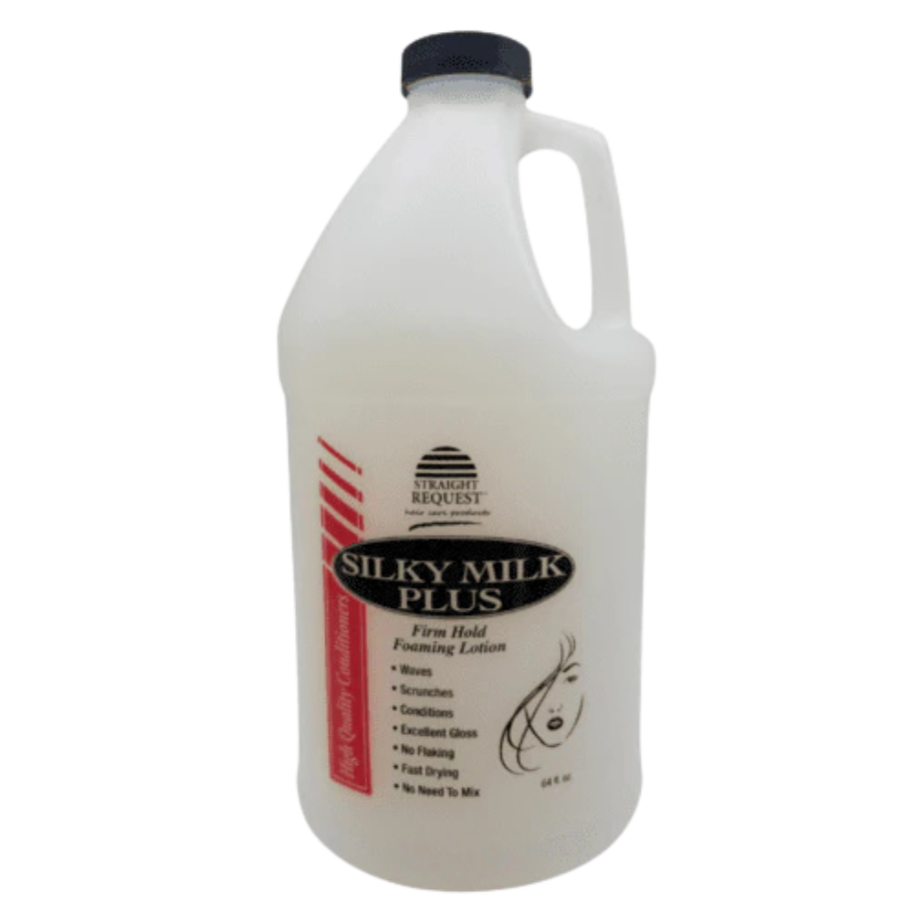 Straight Request Silky Milk Foaming Lotion Plus for conditioning wraps and smooth, silky styles.