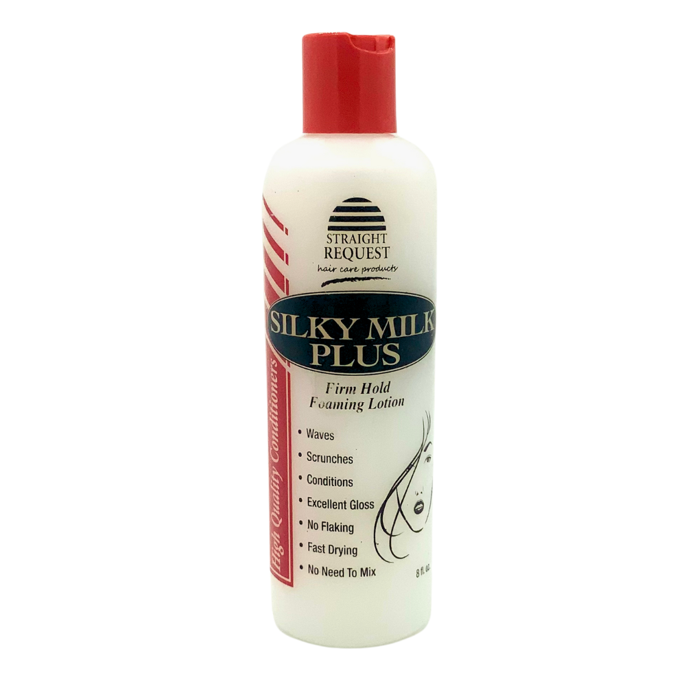 Straight Request Silky Milk Foaming Lotion Plus for conditioning wraps and smooth, silky styles.