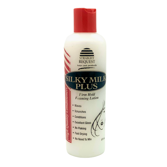 Straight Request Silky Milk Foaming Lotion Plus for conditioning wraps and smooth, silky styles.