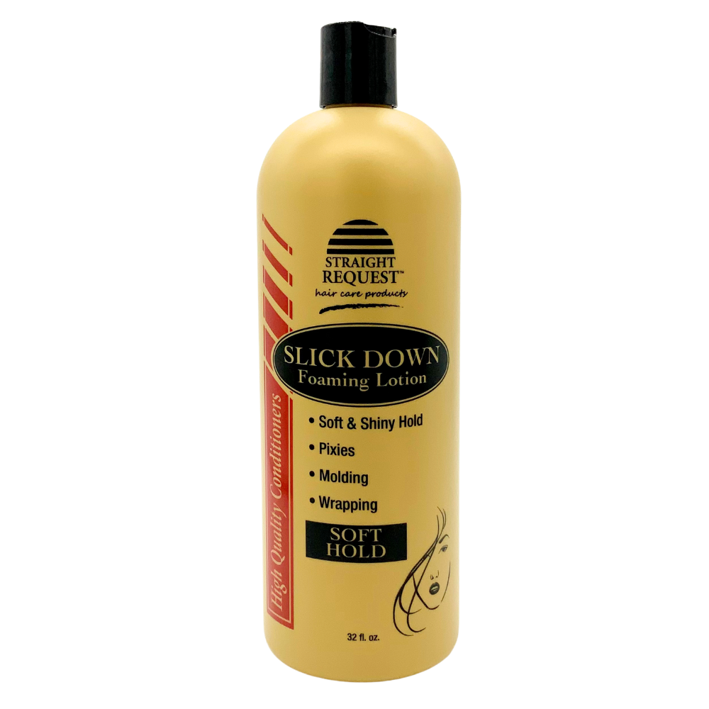 Straight Request Slick Down Foaming Lotion for smoothing wraps and sleek, laid‑down styles.