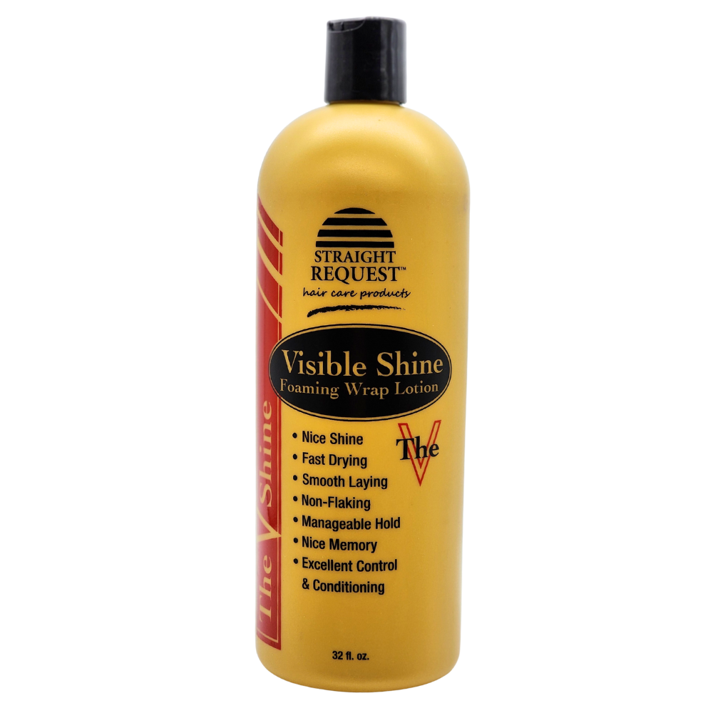 Straight Request Visible Shine lightweight foaming wrap lotion shine enhancer for glossy, healthy‑looking hair.